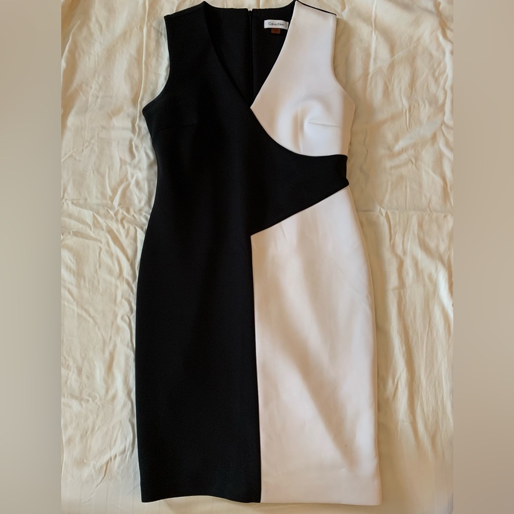Calvin Klein Black and White Sheath Dress